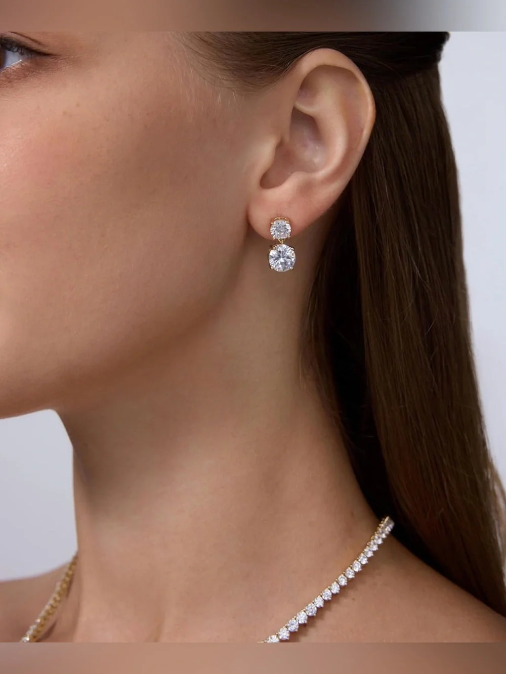 14K Gold Plated CZ Dangle Earrings 925 Sterling Silver Bridal Drop 6mm 8mm